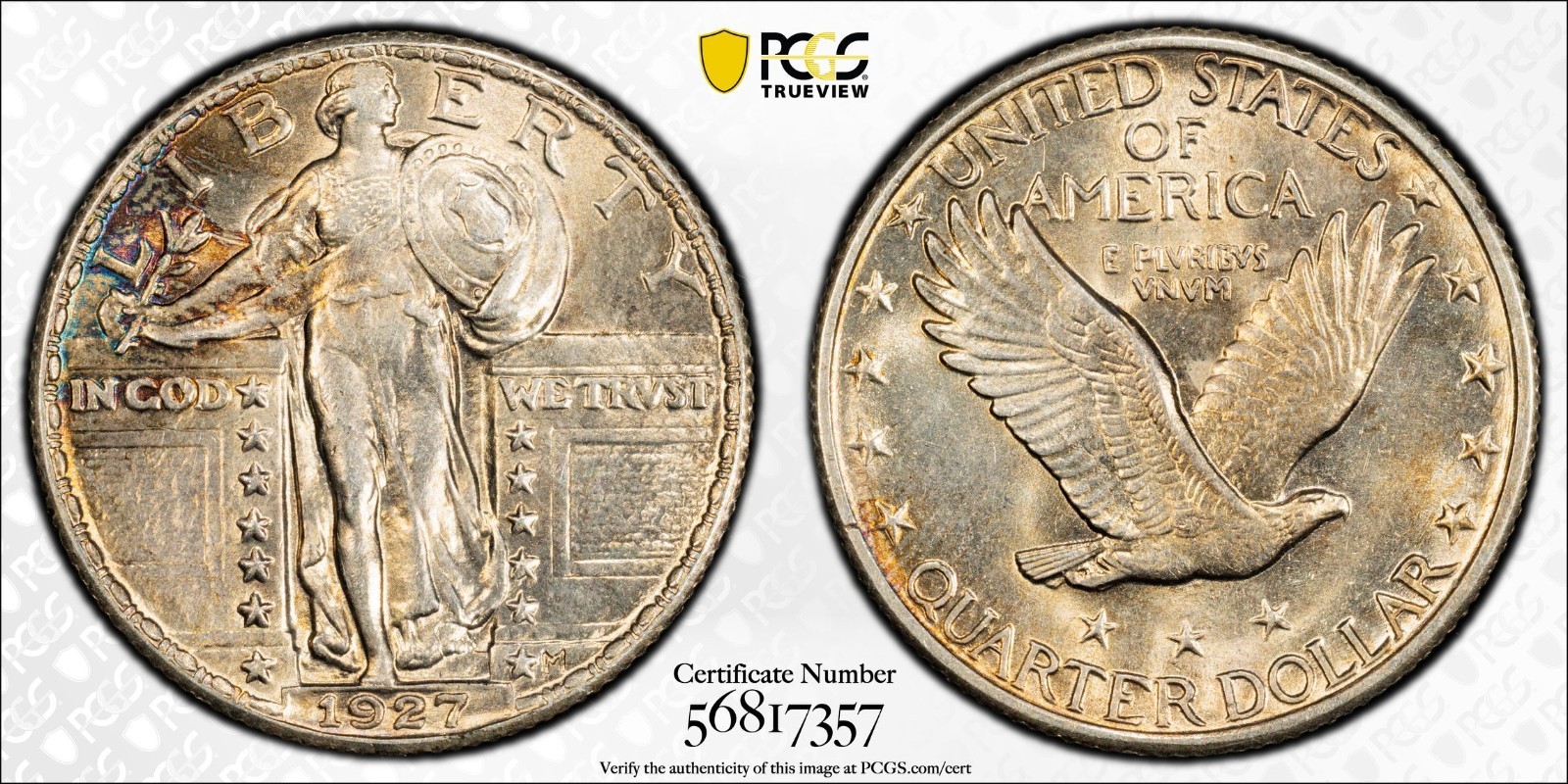 1927 Standing Liberty Quarter 25c PCGS MS63 Toned