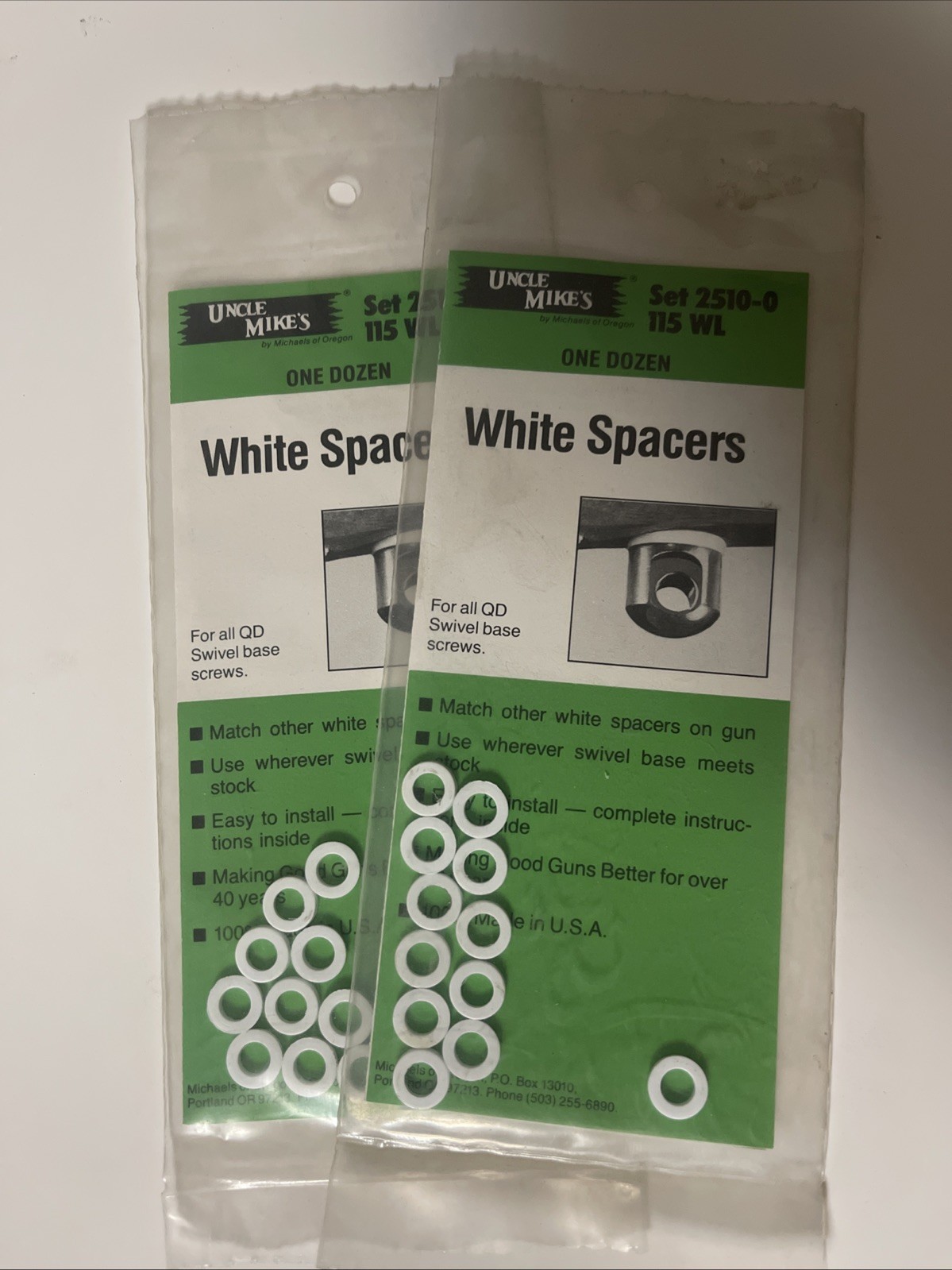 (2) 12-packs: Uncle Mike’s White Spacers for QD Swivel base screws 2510-0 115 WL