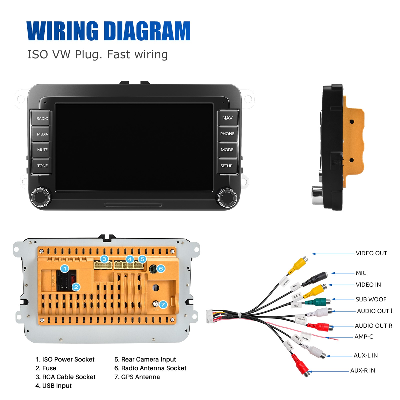 For VW Golf MK5 RCD330 B6 7" CarPlay Android Car Stereo Radio With Backup Camera