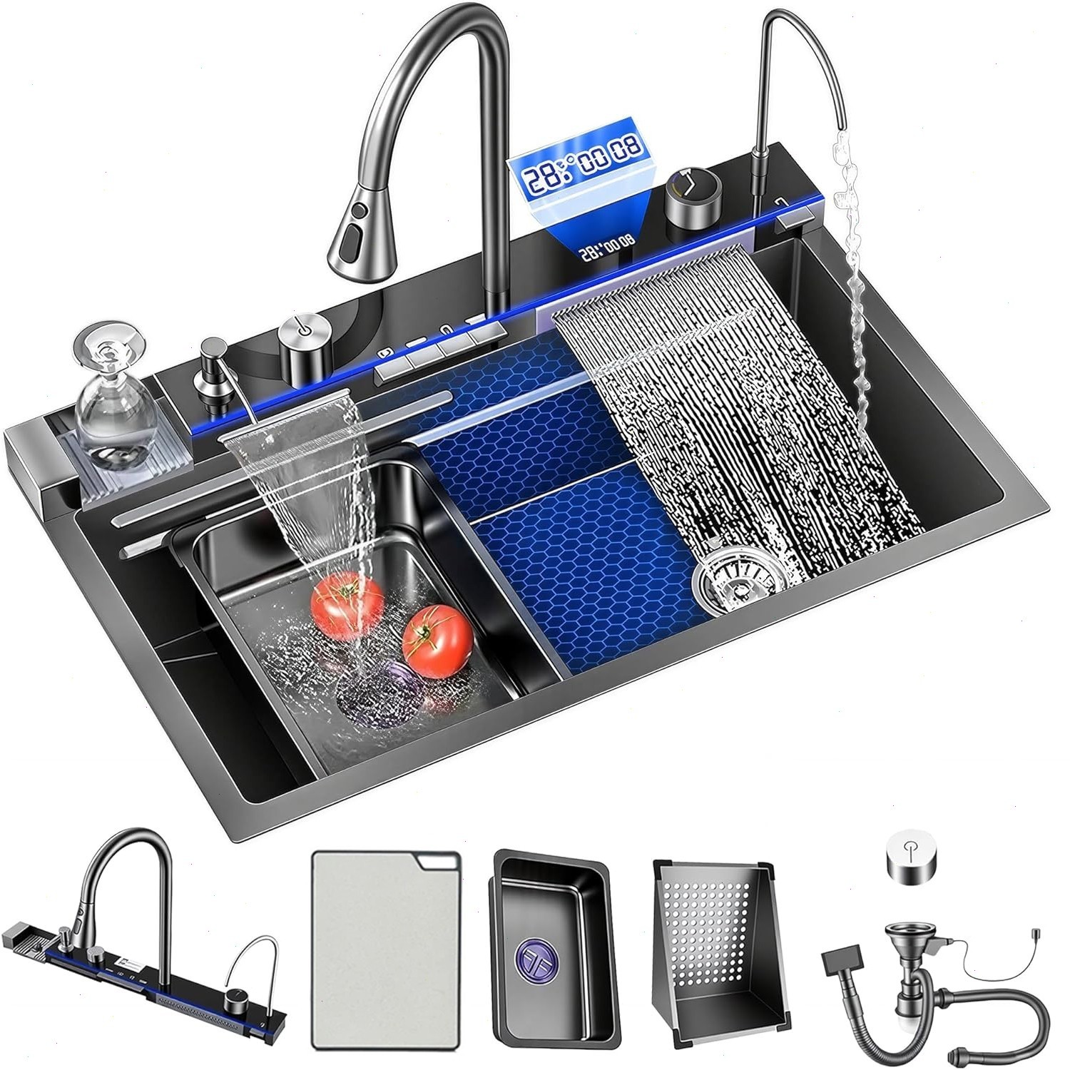 Drop In Stainless Steel Multifunctional Smart Kitchen Sink with Digital Display