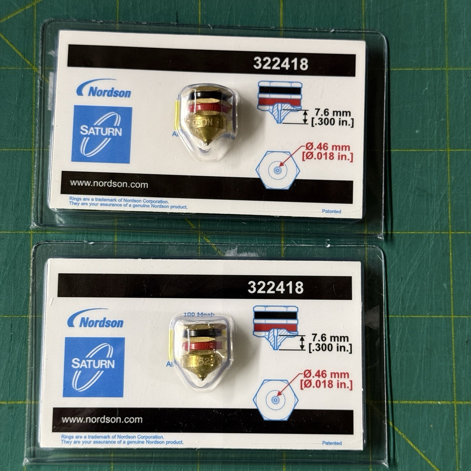 Lot Of 2 Nordson Saturn 322418 0.018 in Precision Nozzle