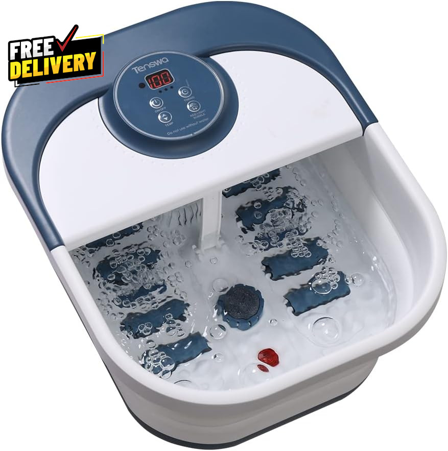 Collapsible Foot Spa Bath Massager with Heat Bubbles Rollers Soaker Tub