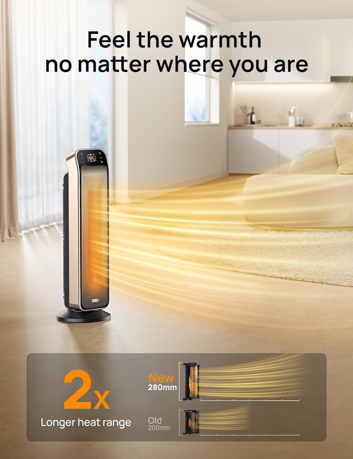 Space Heater Indoor, 25" 11.5ft/s Fast Portable Room Heater with Remote and Ther