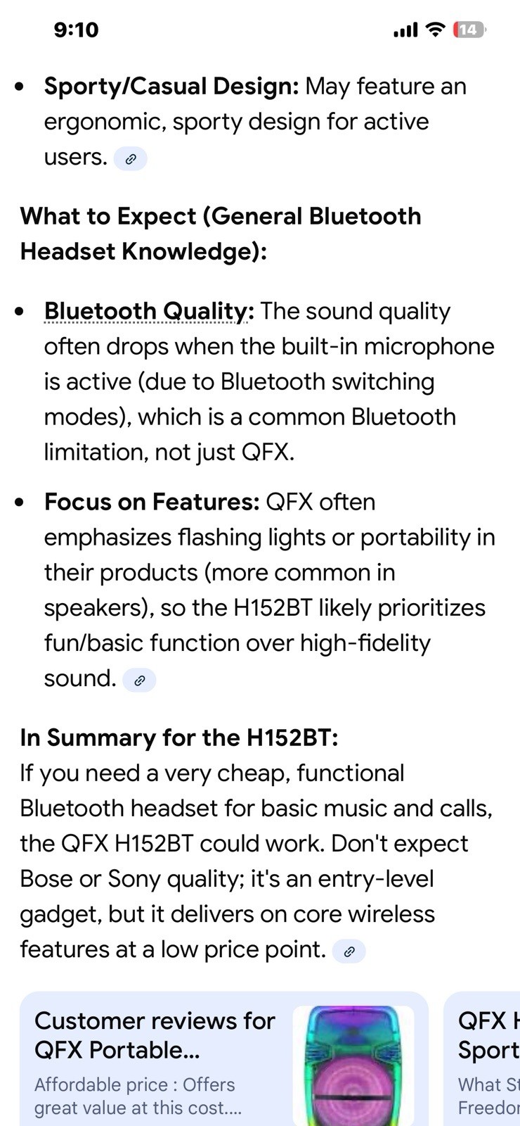 New - QFX Bluetooth headset - H-152BT