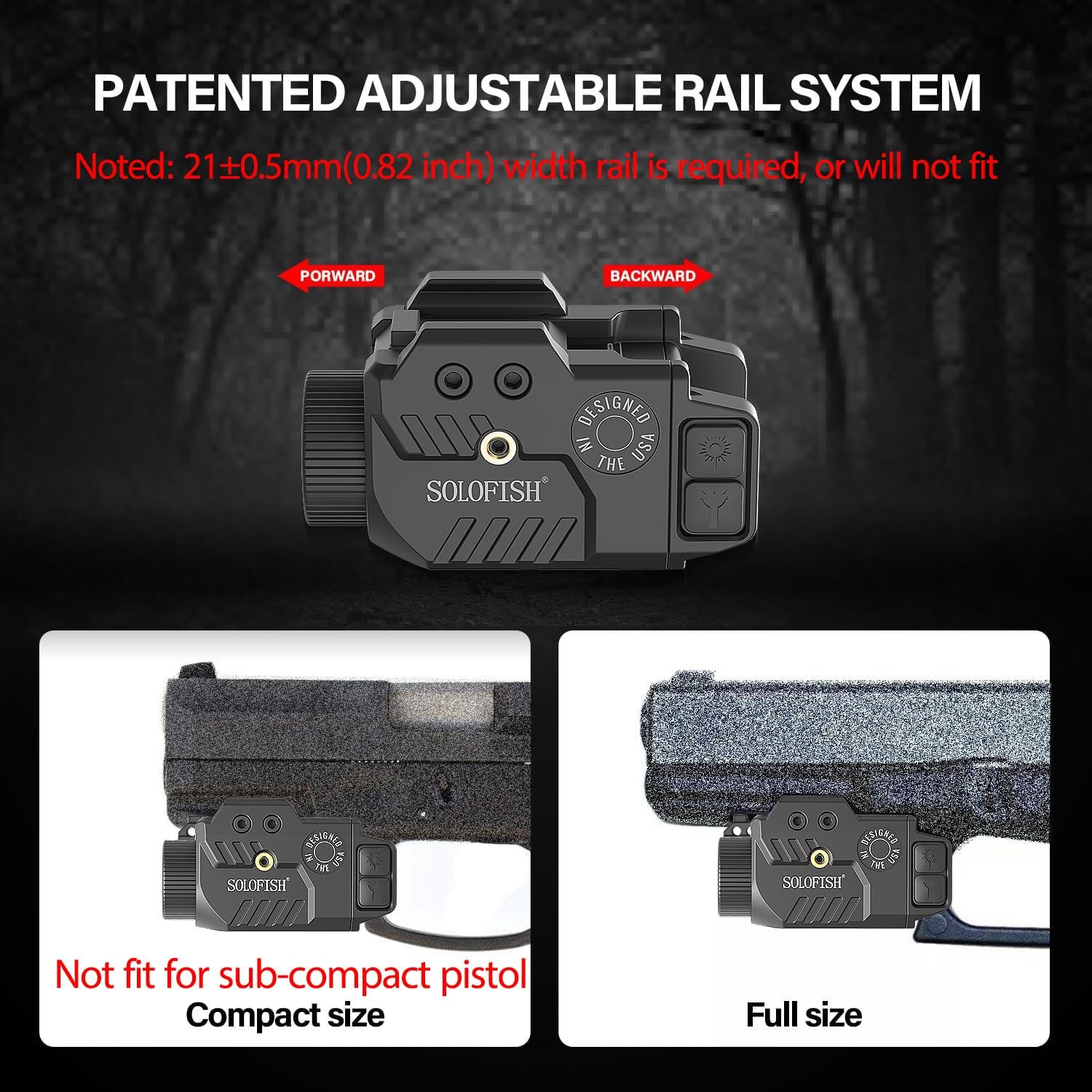 Solofish 800lm Adjustable Pistol Light Laser Combo Fits Red