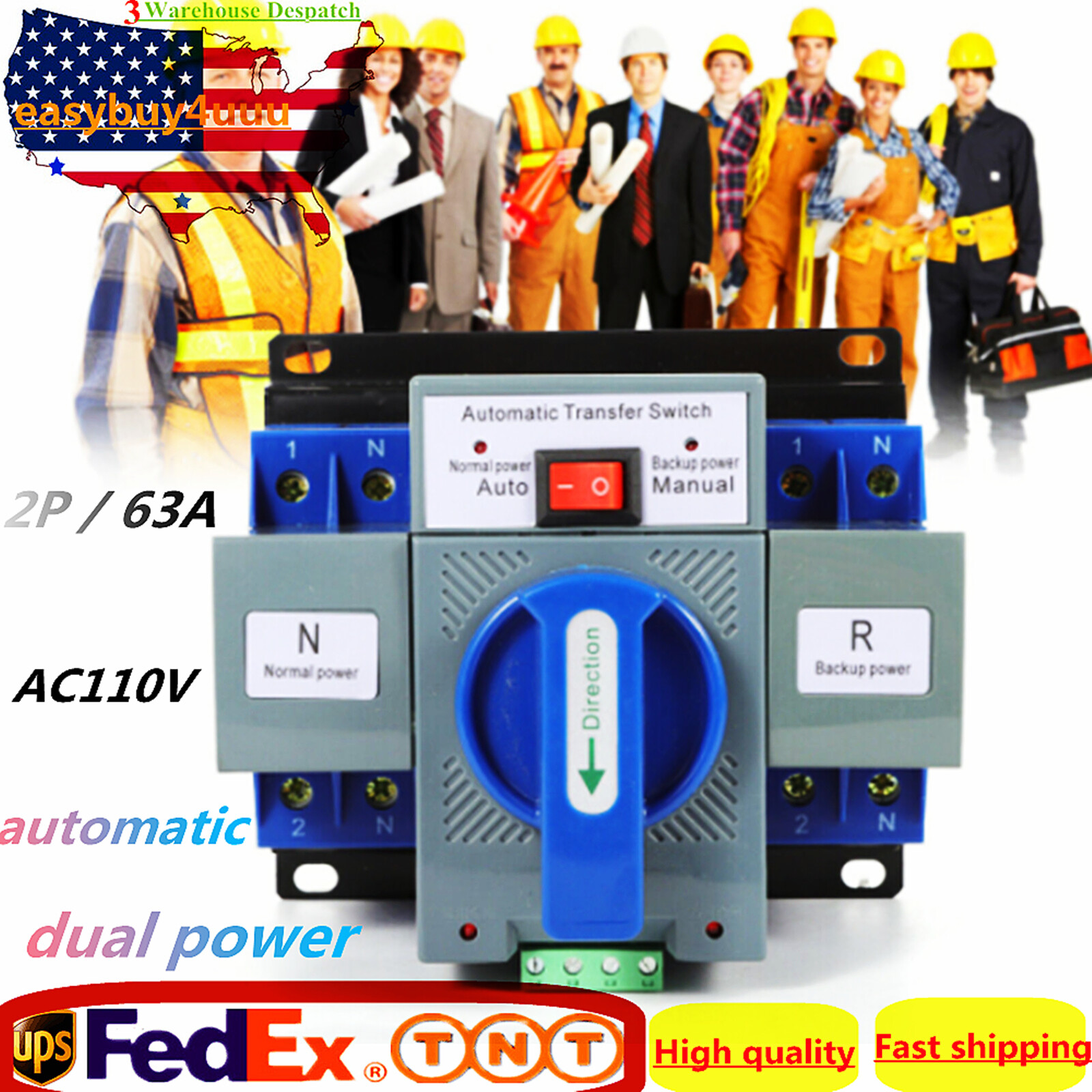 63A ATS Dual Power Automatic Transfer Switch for Generator Changeover Switch 2P