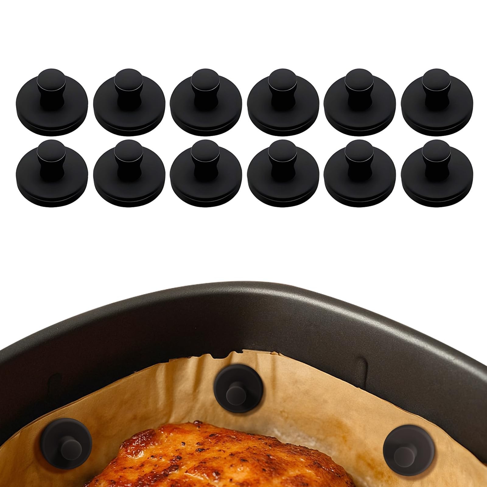 Air Fryer Liner Silicone Full Enclosed Magnets,100% BPA FREE 12pcs, Black