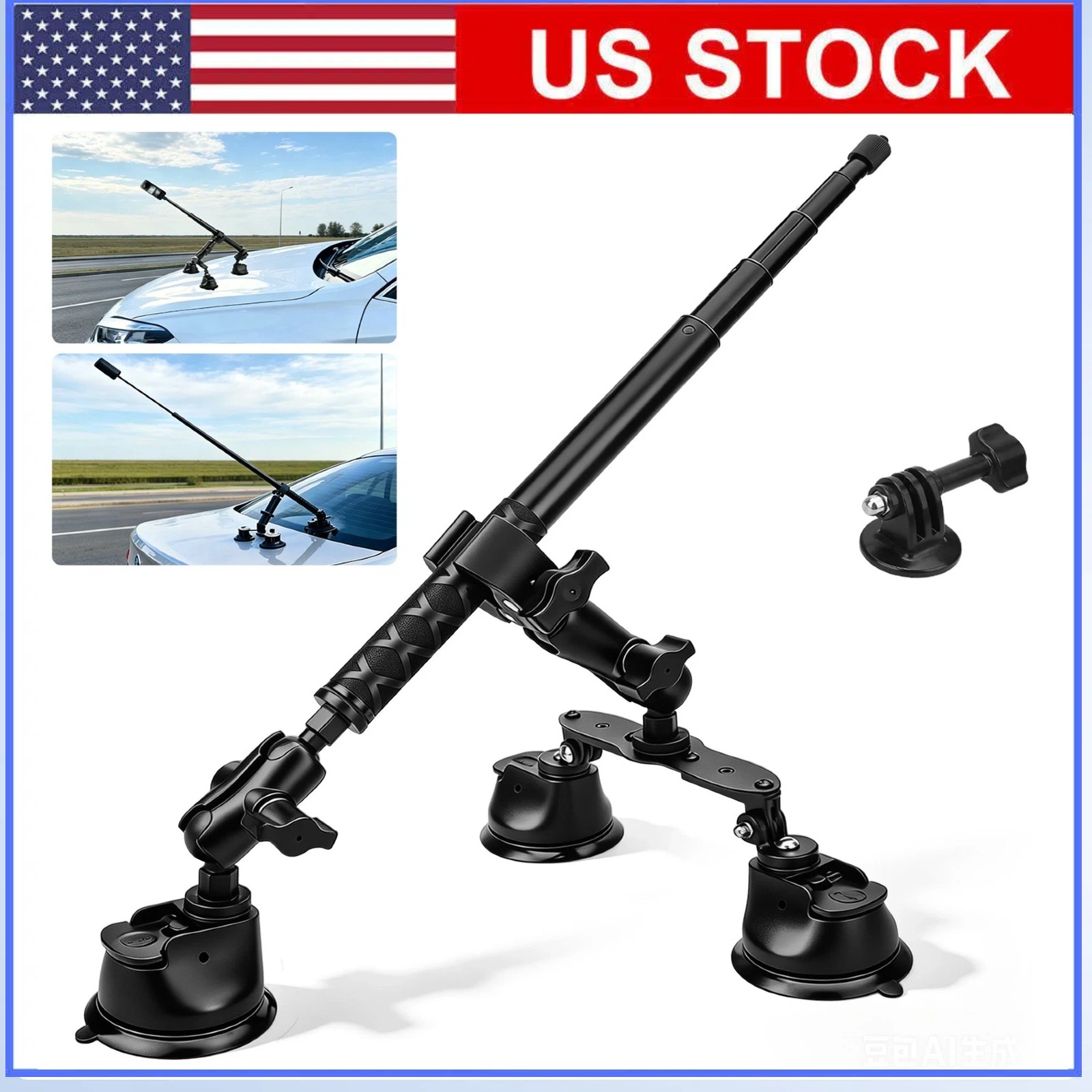FOR Insta360 X5X4 X3 X2 ONE DJI Action Camera Car Suction Cup Mount+Selfie Stick