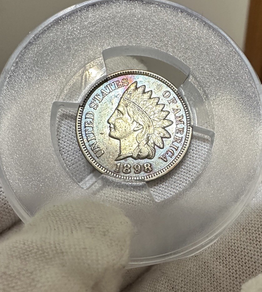 * 1898 * SOLID+ GEM BU MS INDIAN HEAD PENNY * RAINBOW TONED**