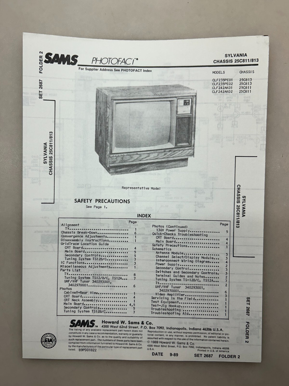 Sylvania 25C811 25C813 Service Manual Sams Photofact Free Shipping