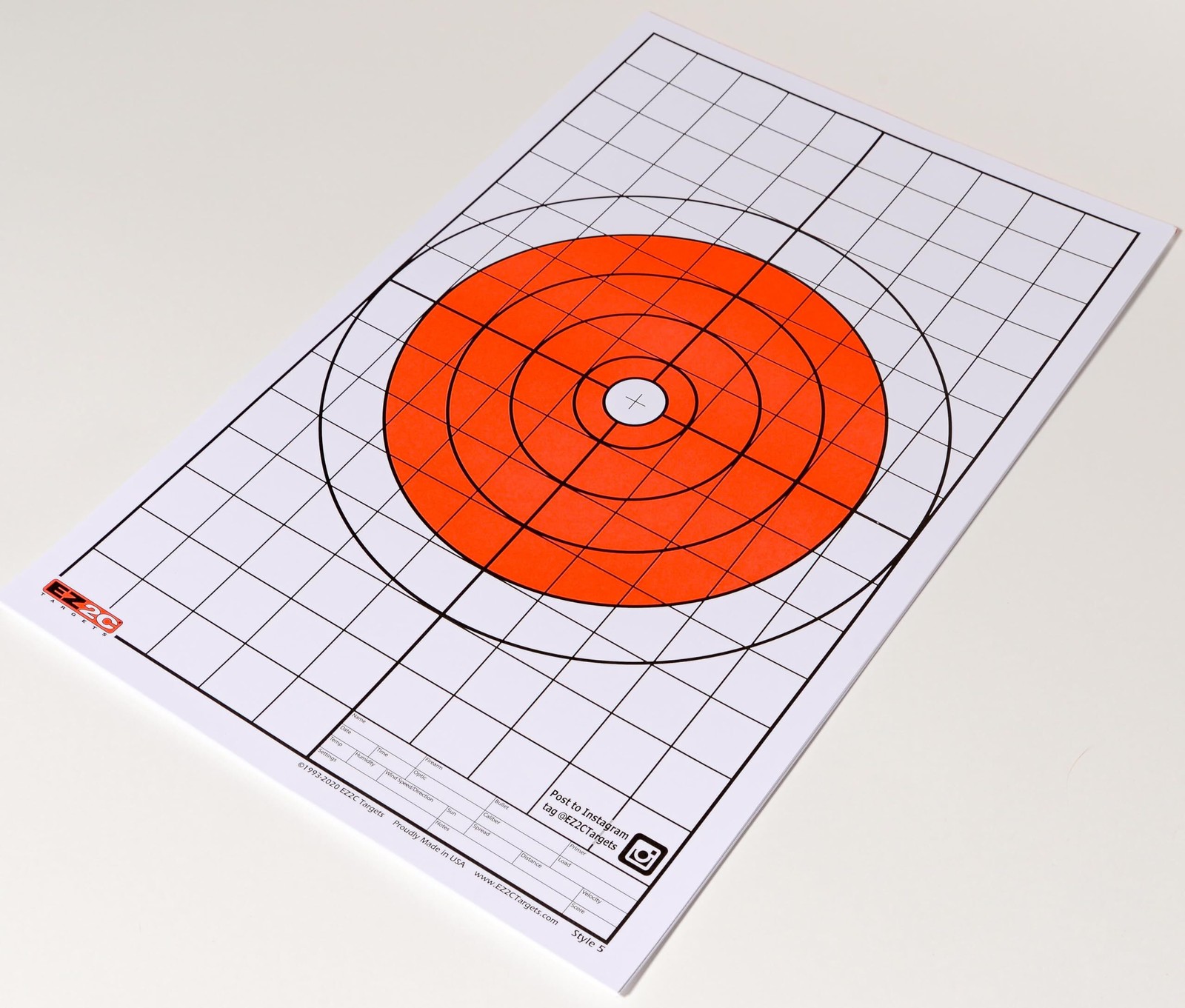 EZ2C Targets Style 5: Bullseye w 1" Grids for Sight-in 11"x17" USA MADE
