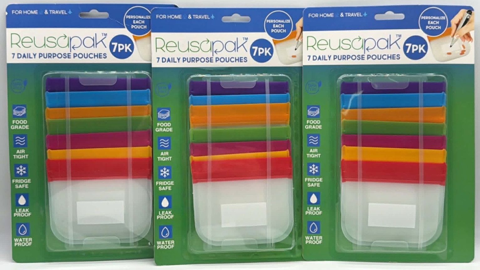 3PK Reusapak Daily Purpose Storage Bags ~ 21 TTL BAGS ~ Personalize Each Pouch!