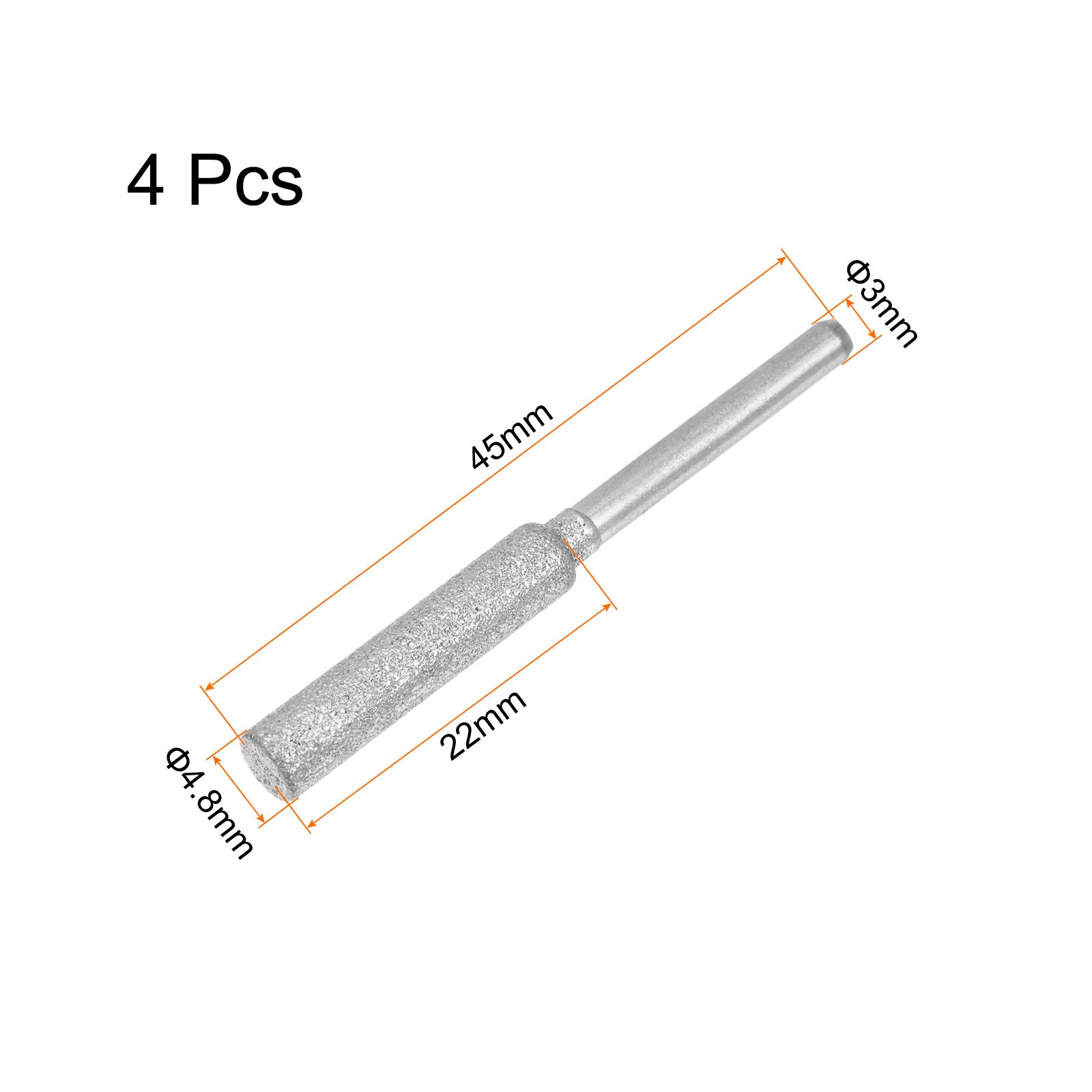4pcs Diamond Coated Chainsaw Sharpener Bits 3/16" 4.8mm Cylinder Grinder