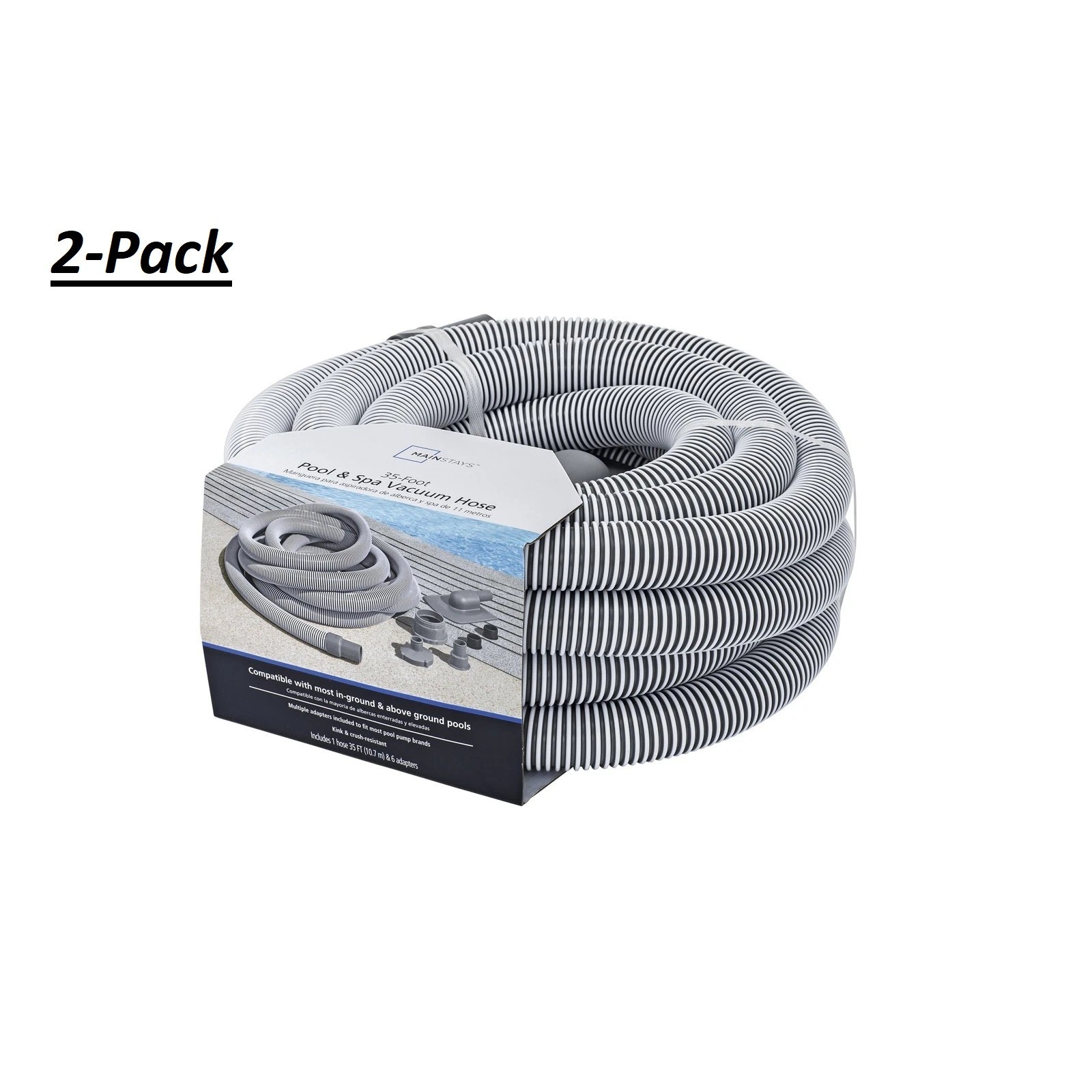 Mainstays 35 ft. x 1.5" Diameter Pool Cleaning Hose with Adaptors 2-Pack