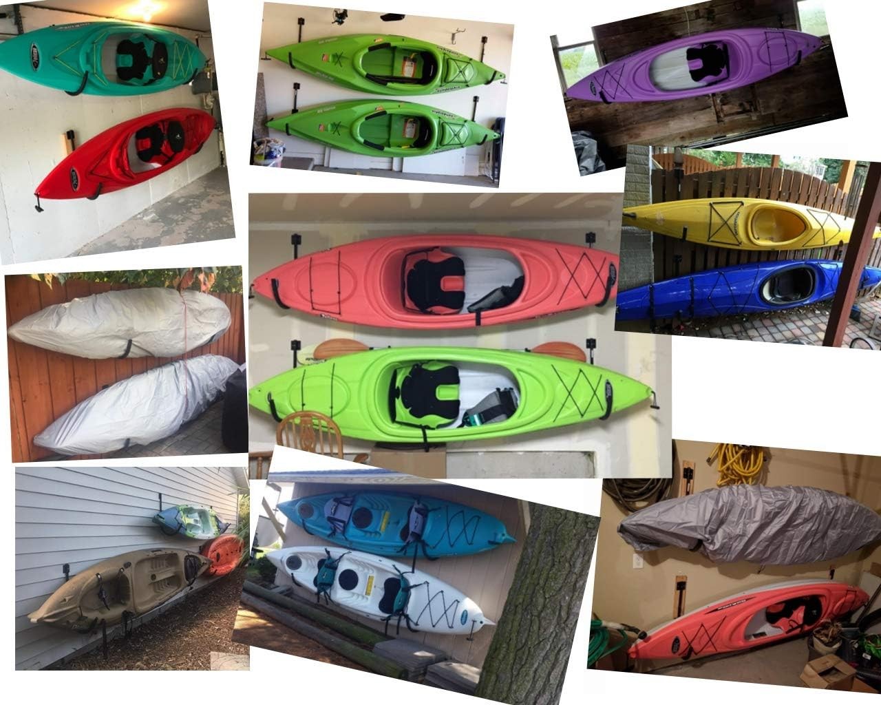 2 Pairs Kayak Canoe SUP Board J Hook Wall Mount Rack for Dock Garage Holds 250Lb