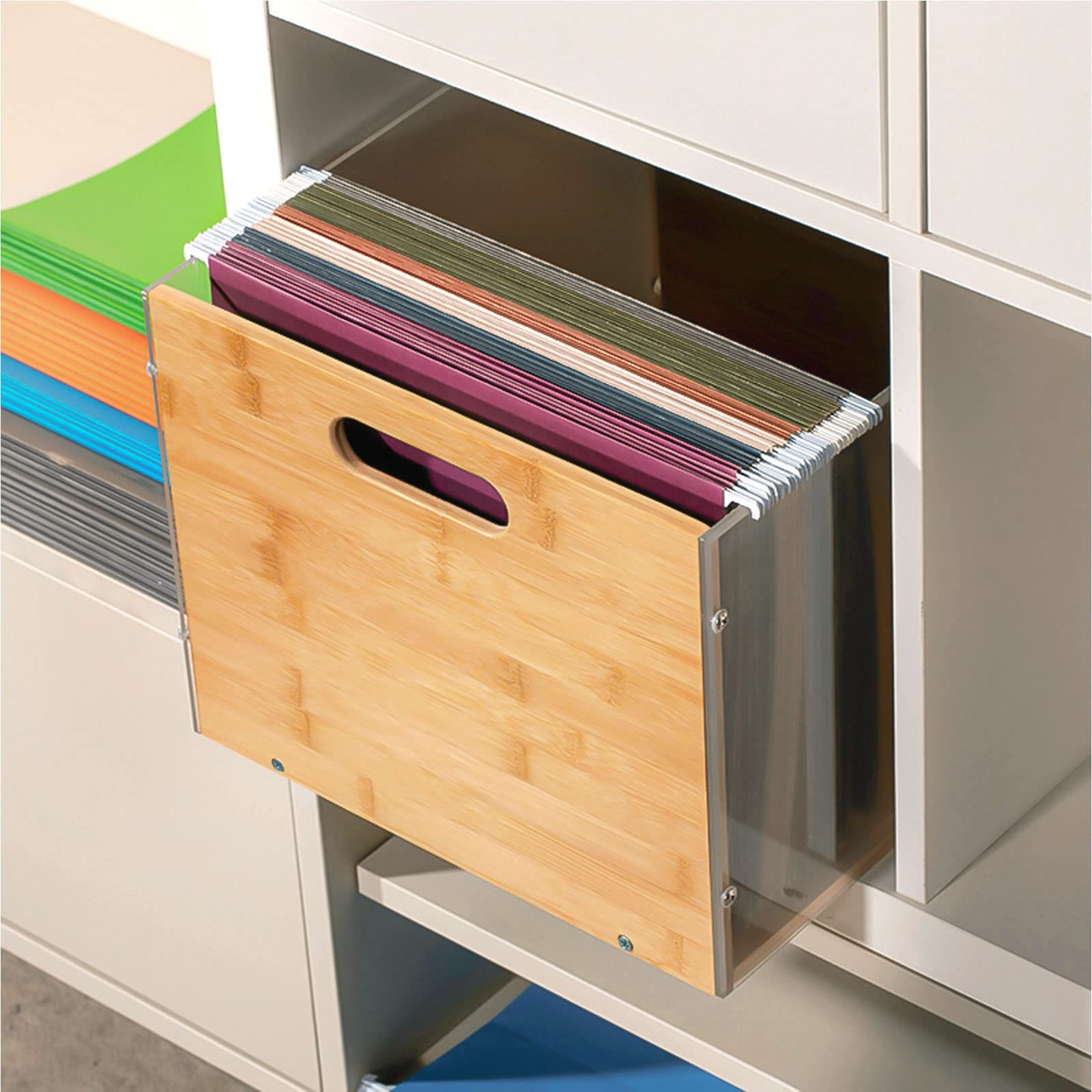 Clear Acrylic File Box Organizer, Bamboo Hanging Folder Storage Boxes, Filing...