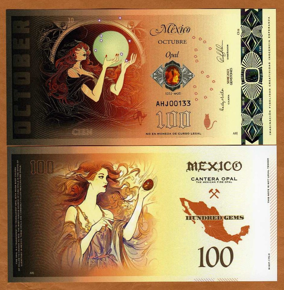 Mexico, 100 Gems 2023 Fantasy Polymer, October, Opal