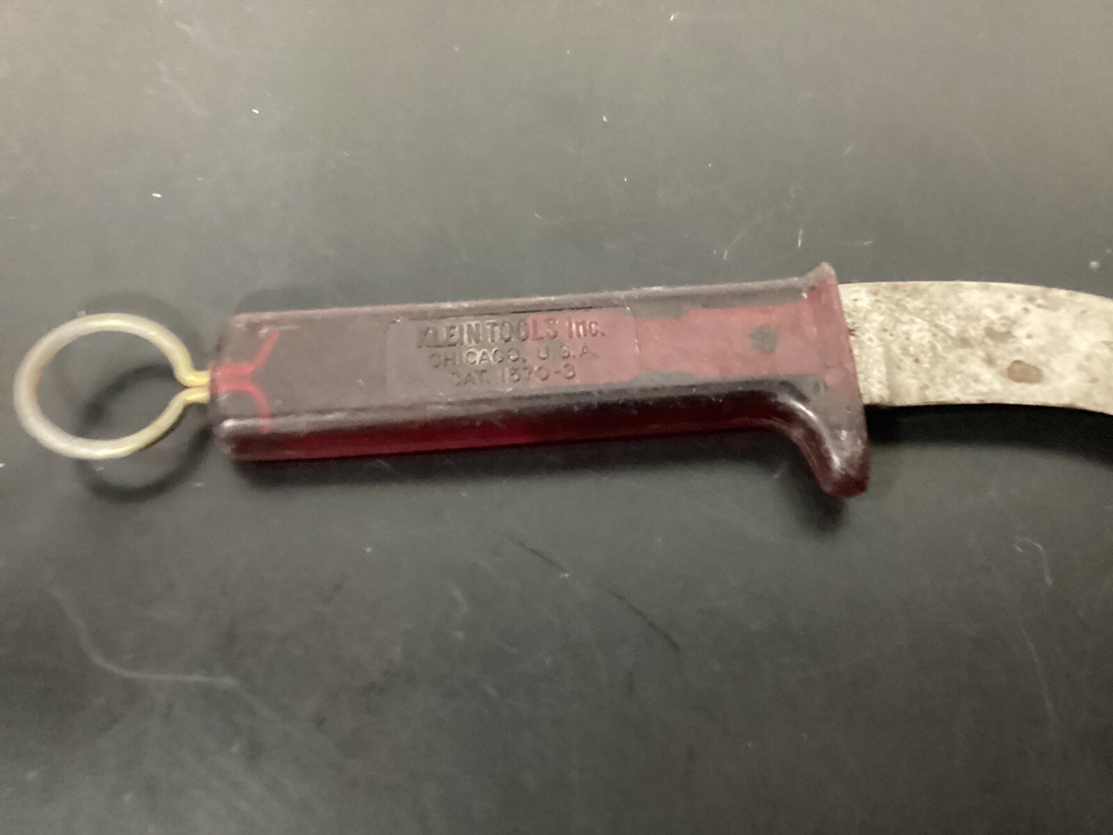 Vintage Klein Tops 1570-3 Cable/Linesman Skinning Knife Hook Blade w/ Ring (F8)