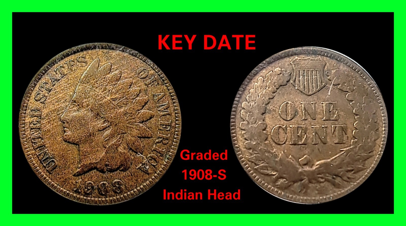 1908-S Indian Head Cent 1¢ Key-Date - Graded ANACS Fine F12