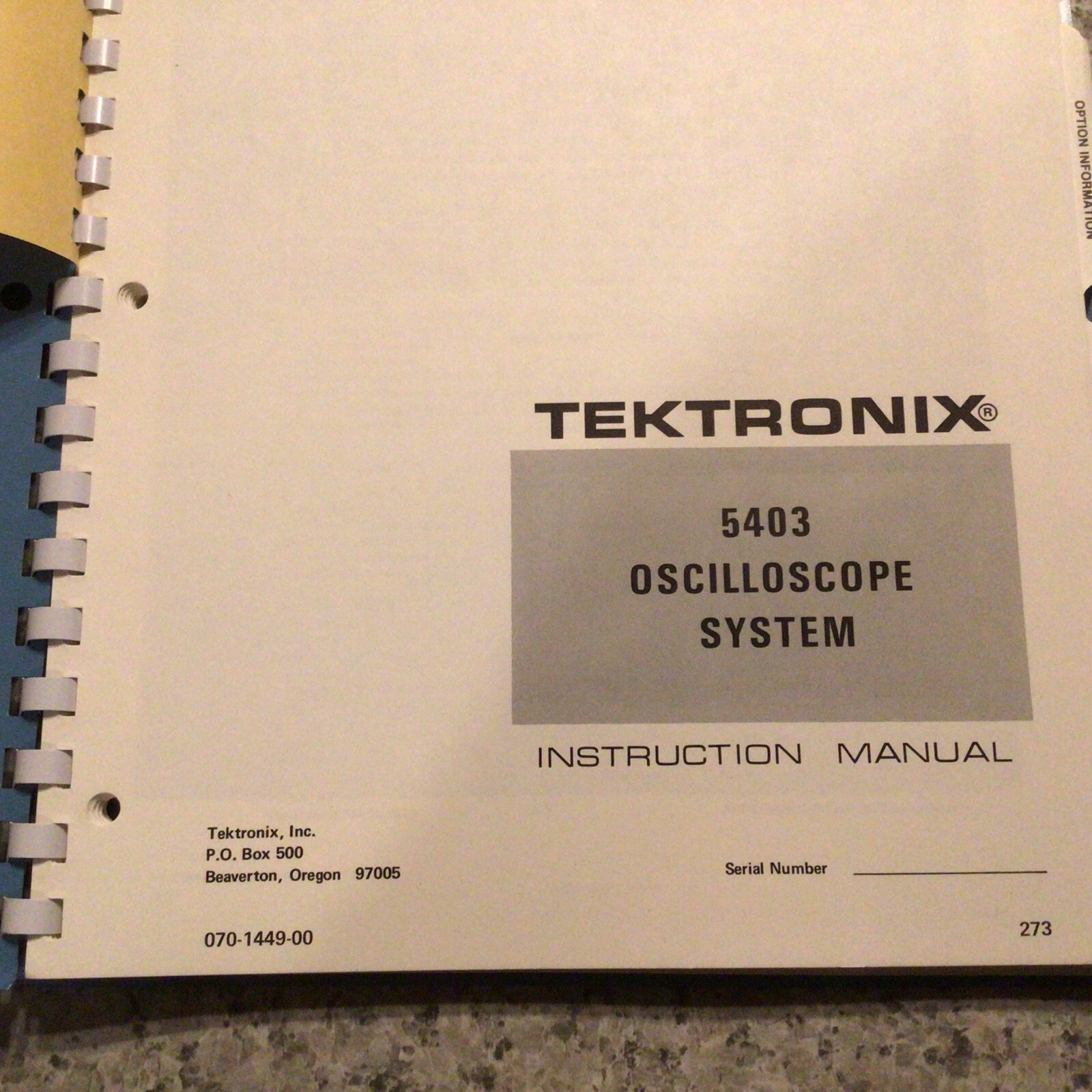 Tektronic 5403 Oscilloscope System Instruction Manual 1973, clean book