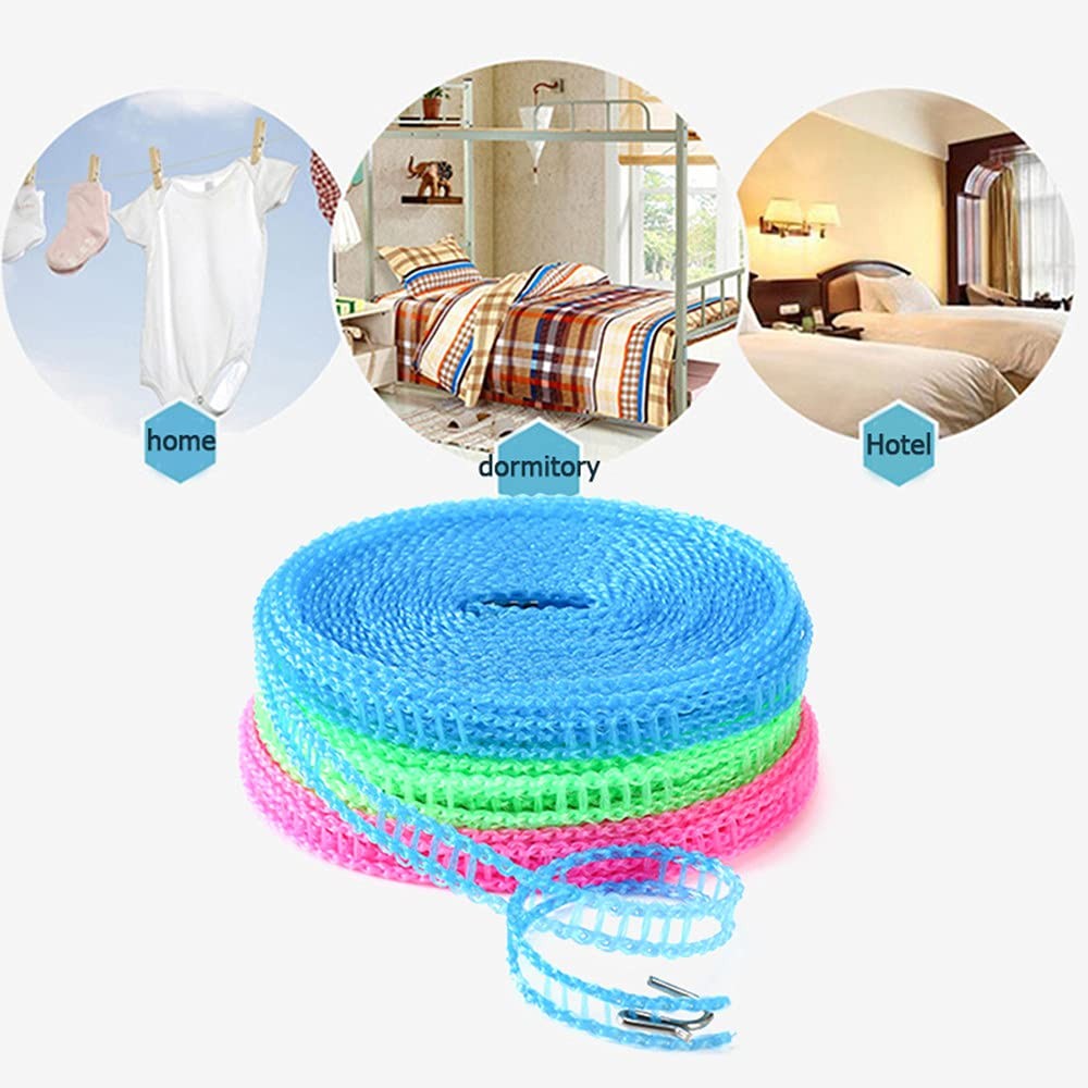 3 Pack Windproof Clothesline Adjustable Clothes Drying Rope Laundry Line