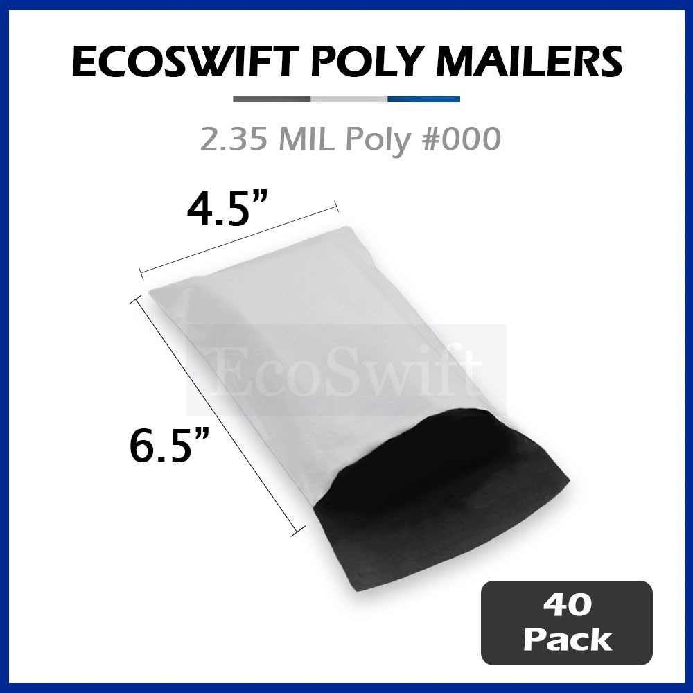 40 - 6.5 x 4.5 EcoSwift Poly Mailers Shipping Envelopes Self Seal Bags 2.35 MIL