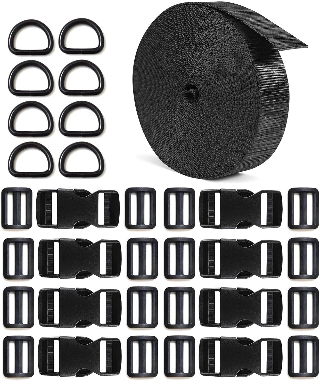 10 Yards 1'' Nylon Webbing Straps 8 Pcs Quick Side Release Buckles for 1Inch Str