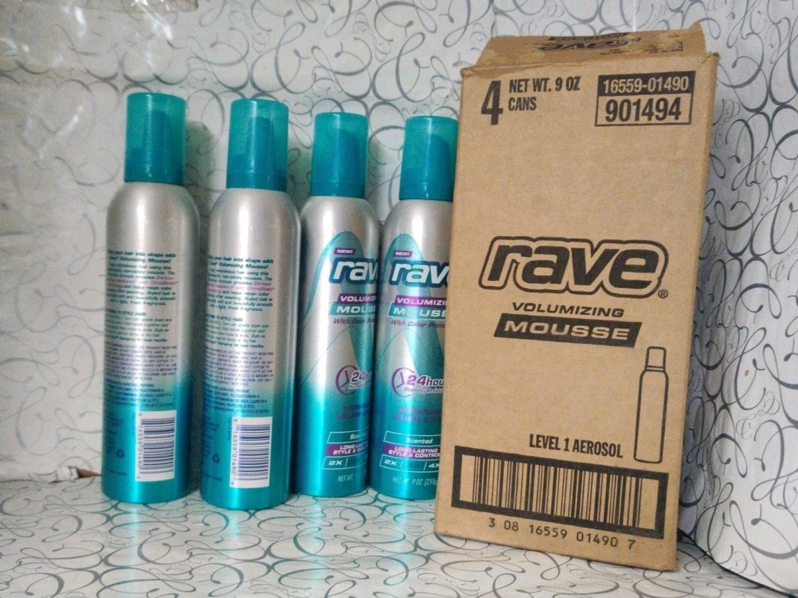 4-Rave Volumizing Mousse with Color Protection, Scented 3X Hold 9 oz NEW Dents