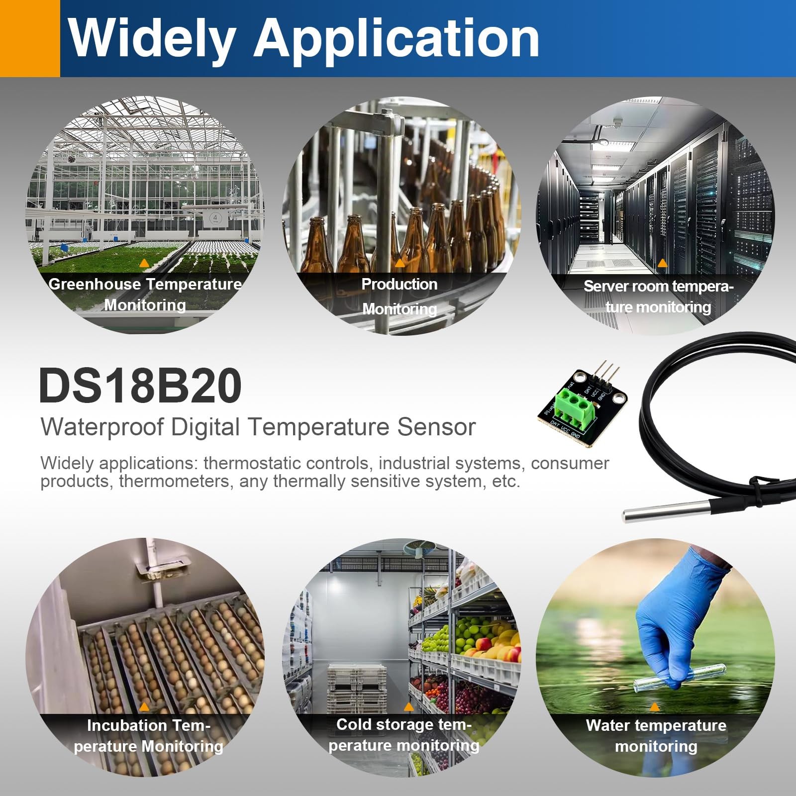 DS18B20 Digital Waterproof Temperature Sensor Probes Plugin Adapter 4Pack