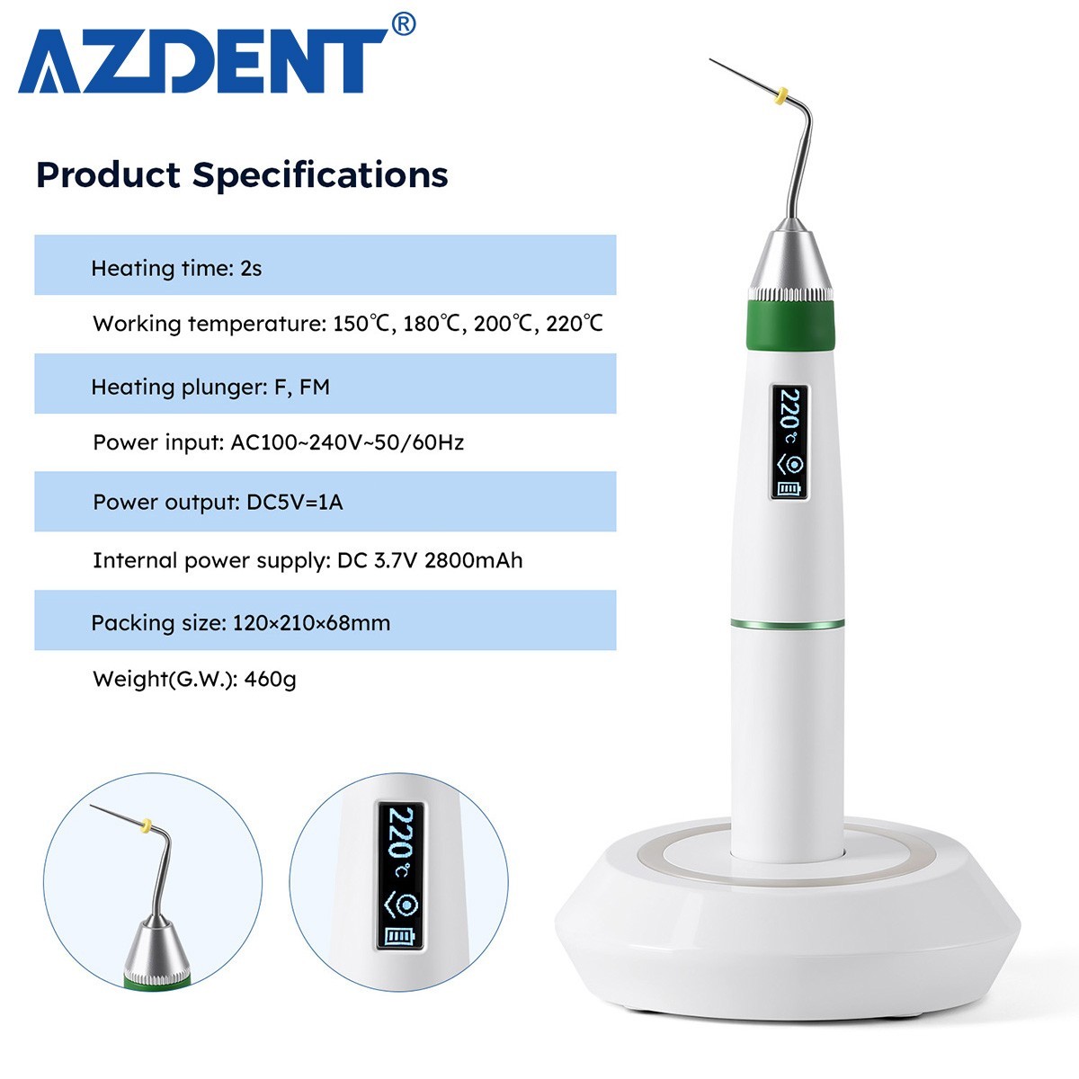 Dental Endodontic Cordless Gutta Percha Obturation Heated Pen System with 2Tips