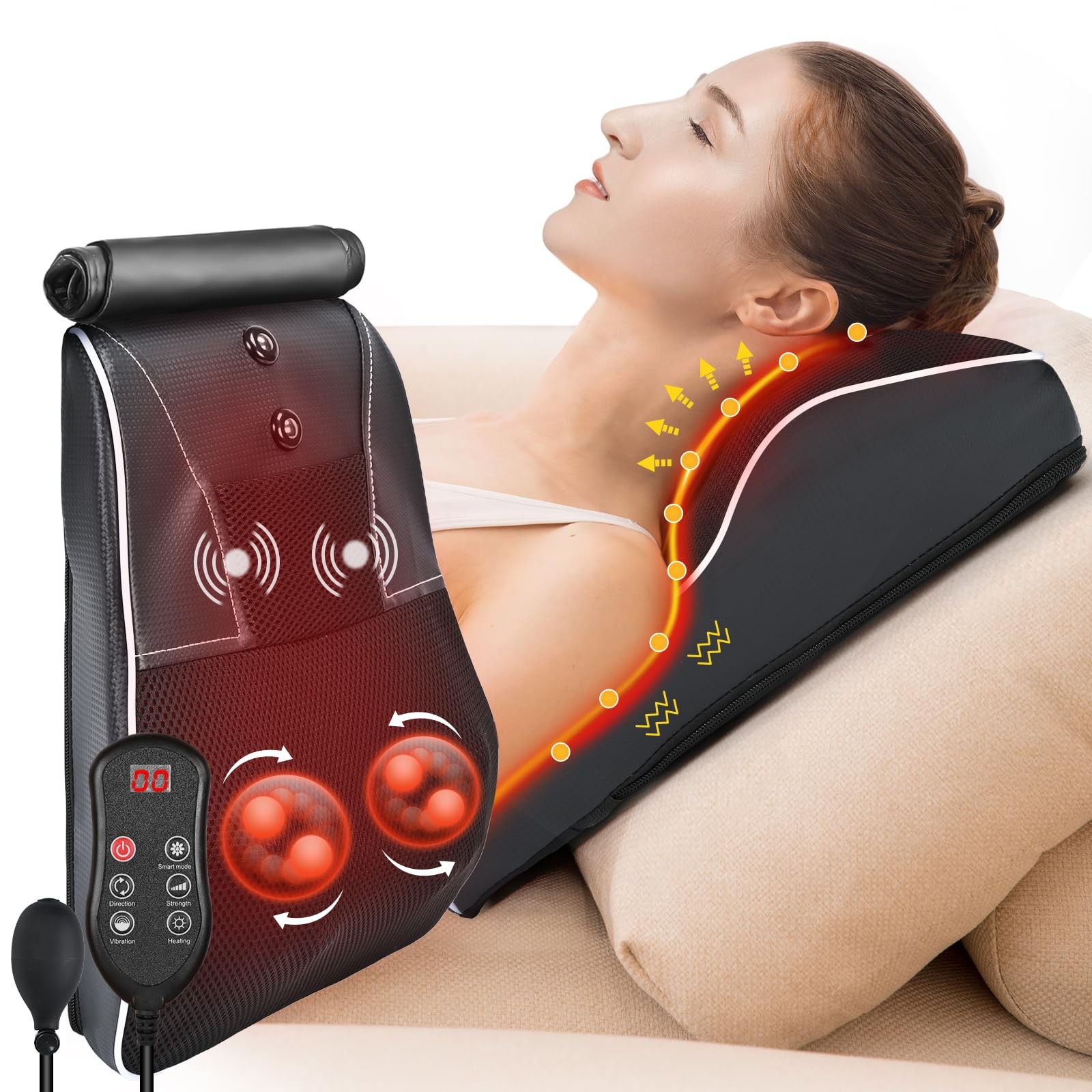 hlthsky Shiatsu Neck and Back Massager with Heat,Neck for Pain Black