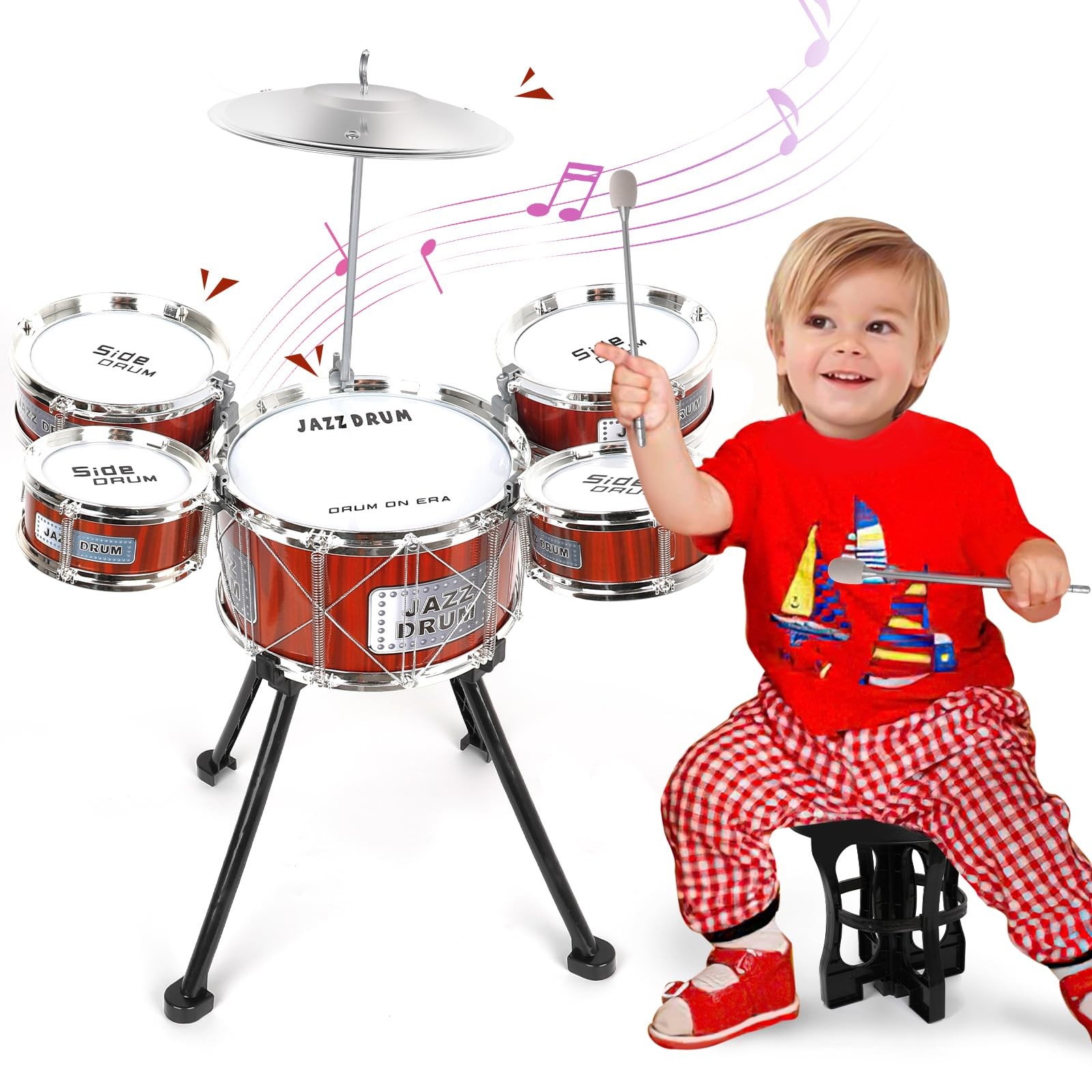 Toy Drum Kit for Kids 3-5 Toddler Rock Drum Set with 5 Drums Musical Instrume...