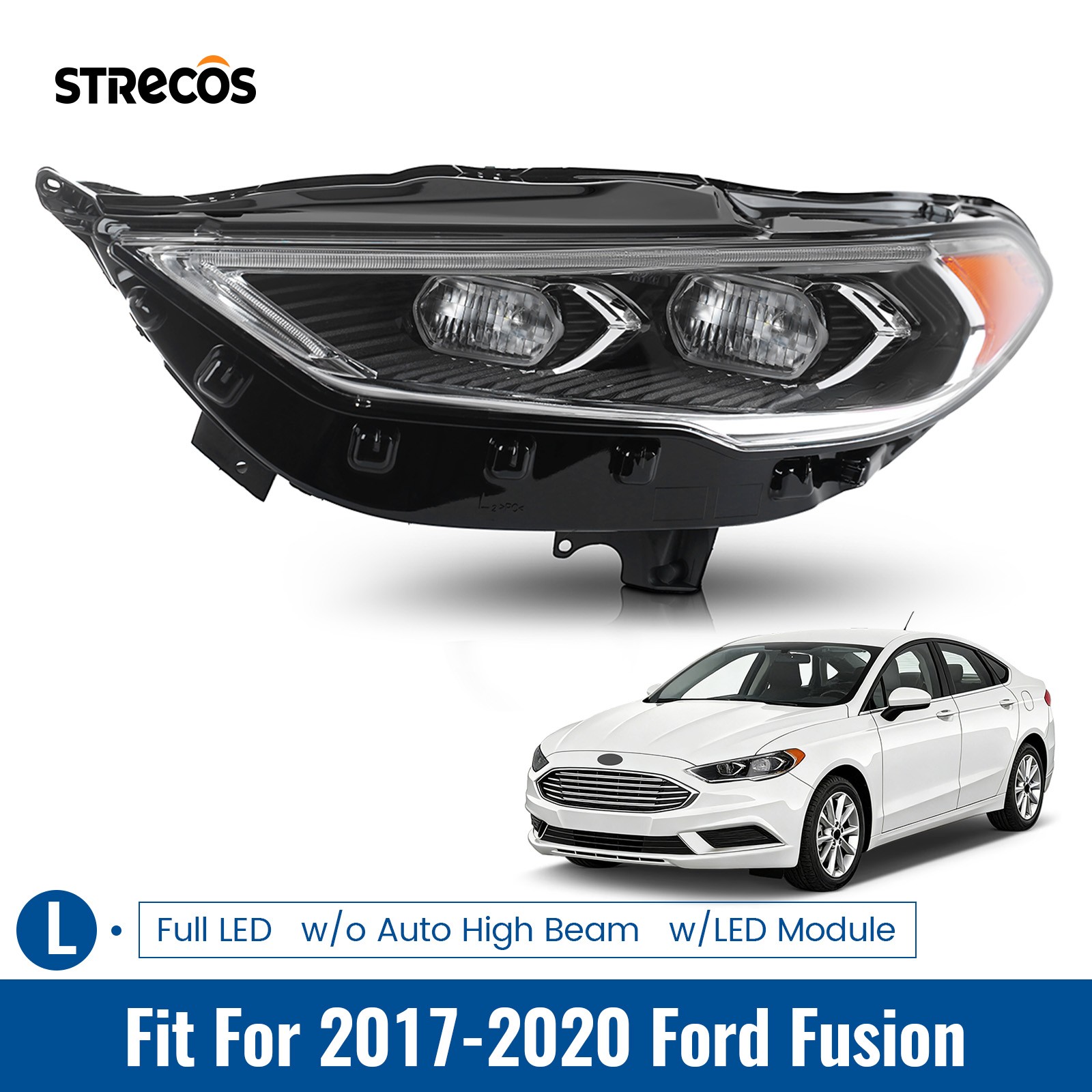 For 2017-2020 Ford Fusion Driver Full LED Projector Headlight w/ Bulb w/ Module