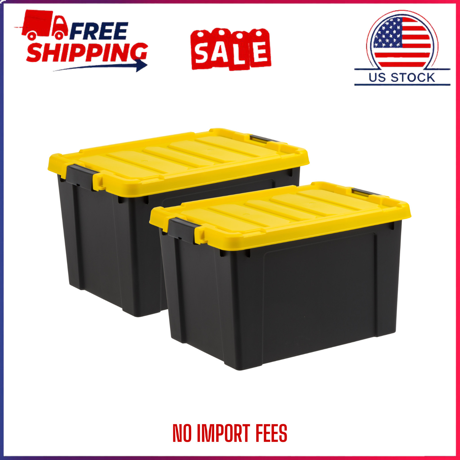 IRIS 19 Gallon Latching Storage Bin Container with Lid Black 2-Pack