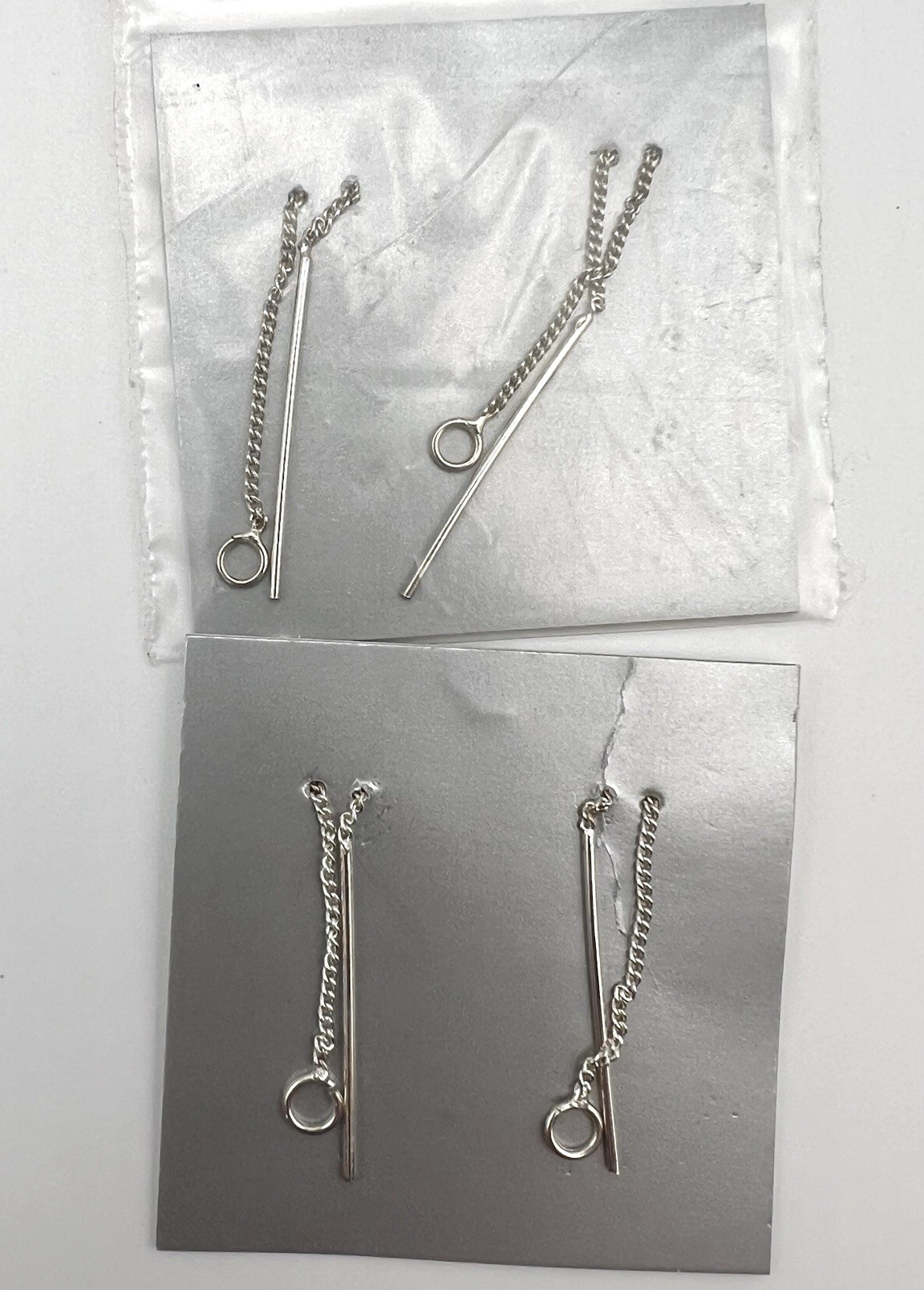 Two Pairs Sterling Silver Pierced Ear Thread Earrings Findings 3”  - SS106