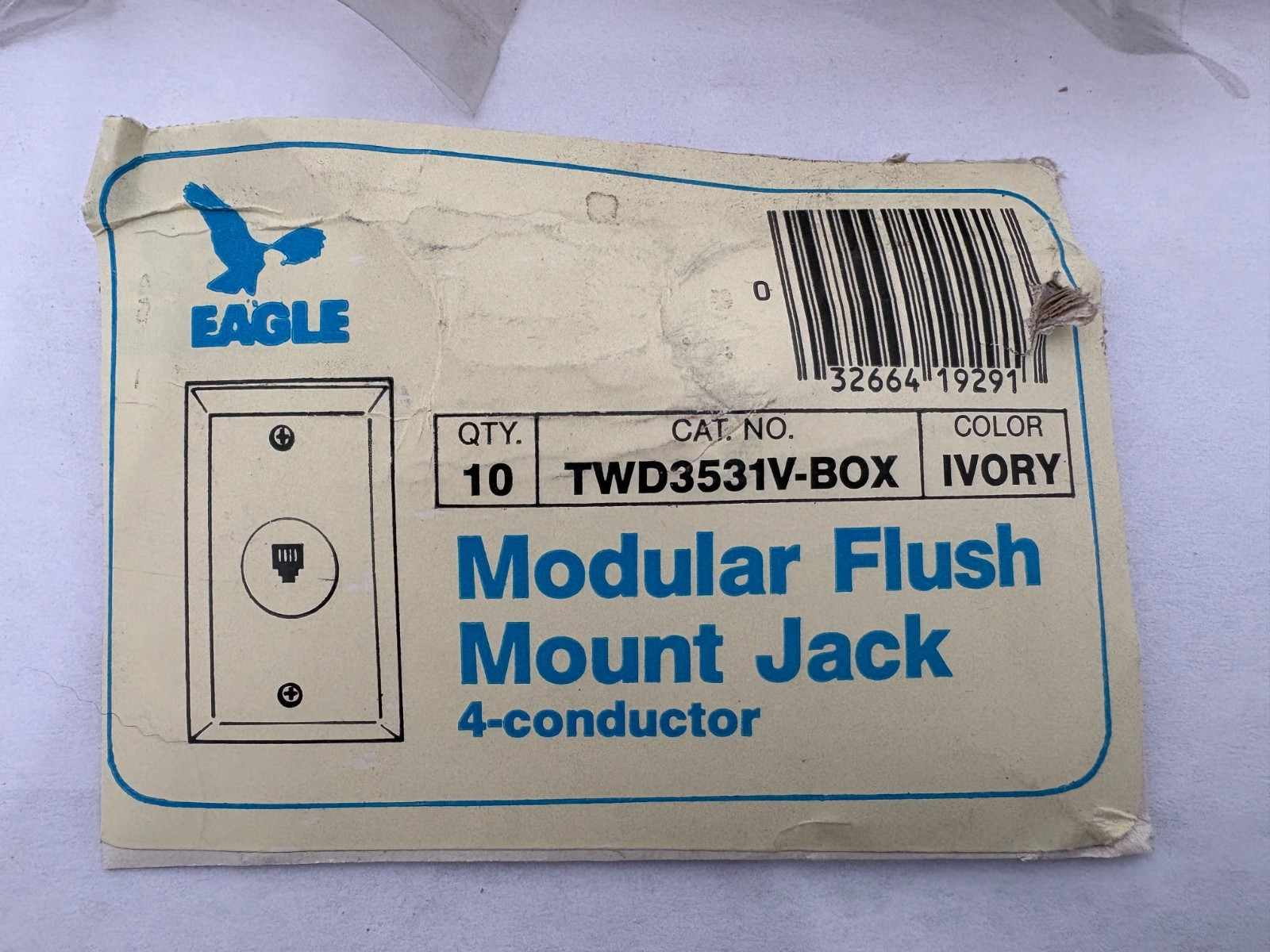 (10) NEW Eagle Modular Flush Mount Jack 4-Conductor - IVORY - TWD3531V-BOX