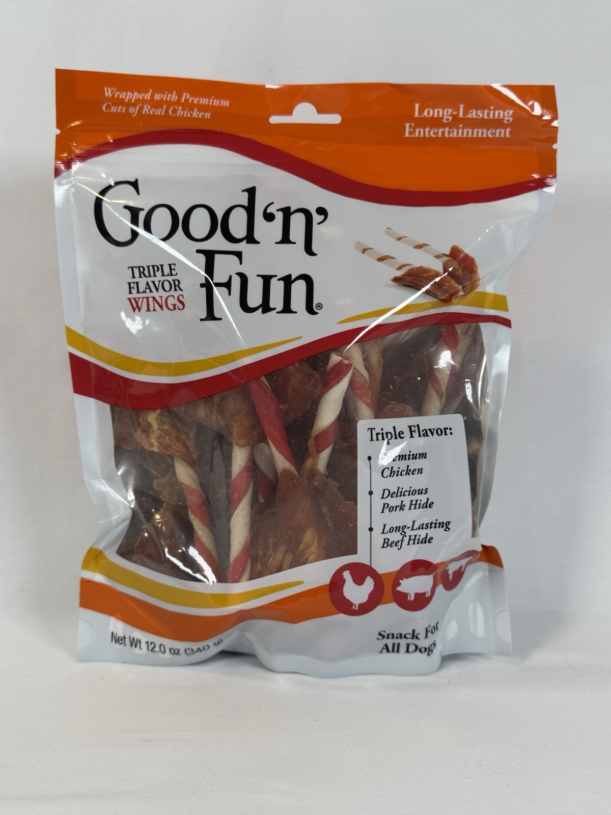 Good ‘N’ Fun Triple Flavor Wings Chews for All Dogs, 12 Ounces Exp. 1/23/2028