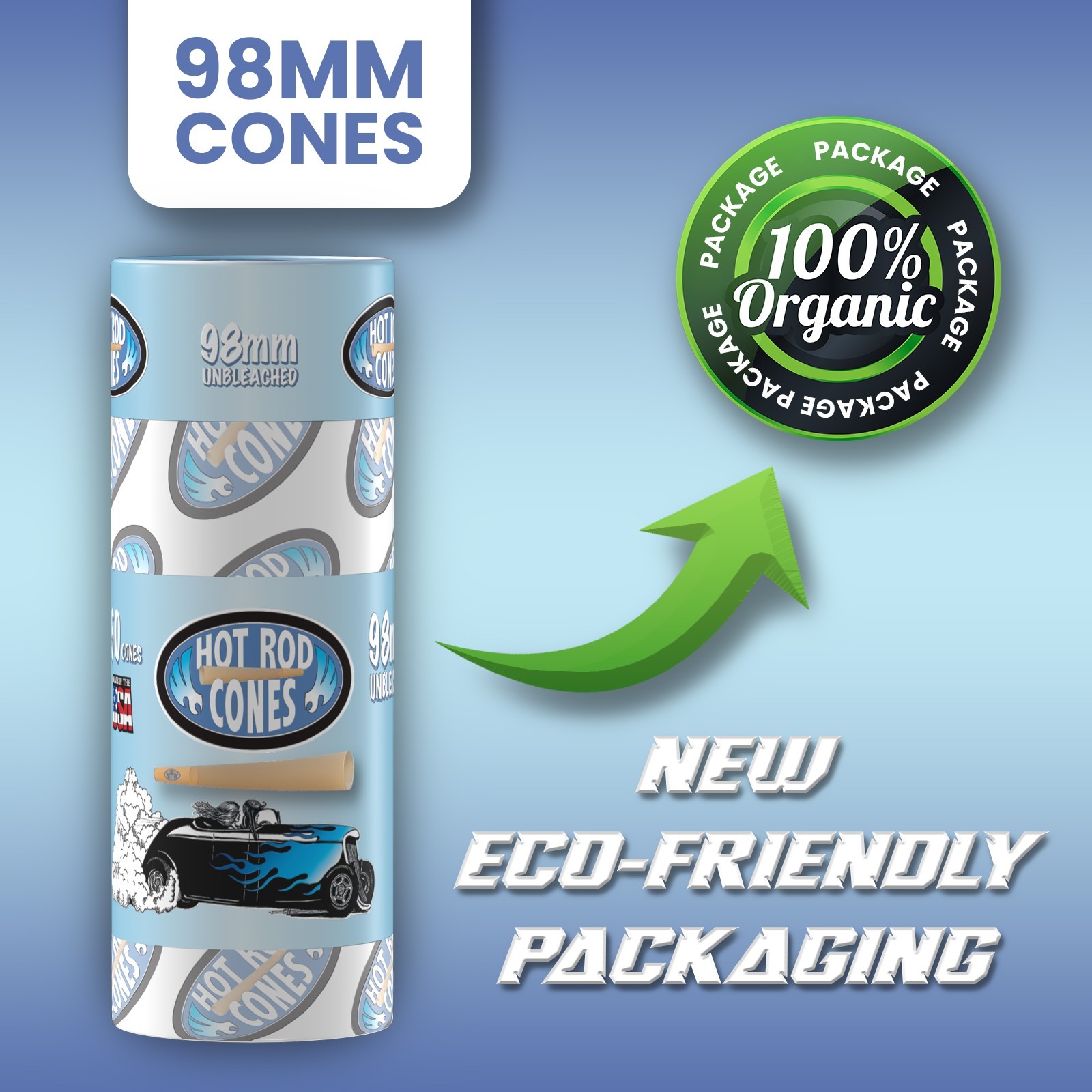 Unbleached Rolling Paper Cones 98 mm 100 Pack Pre Rolled Cones W Tips - Hotrod