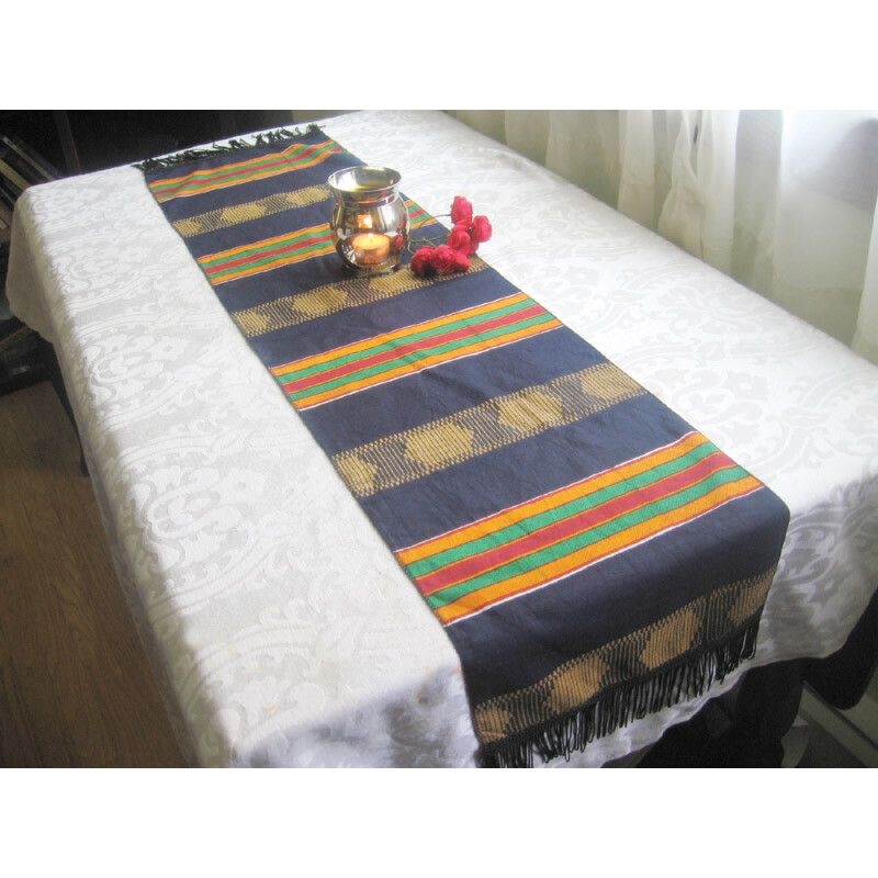 African Made Kente Scarf/Table Runner w/Black Fringes. 12"X 45" GHANA W. AFRICA.