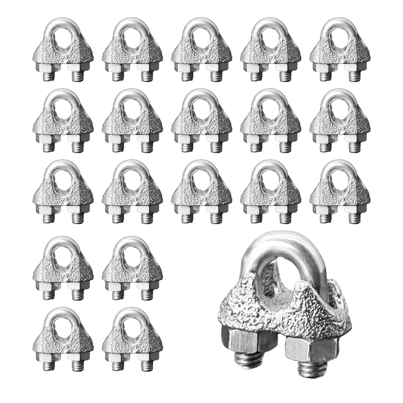 MENTBERY Wire Rope Clamp, 20PCS 3/16 Inches M5 Cable Clamps, Zinc M5-20PCS