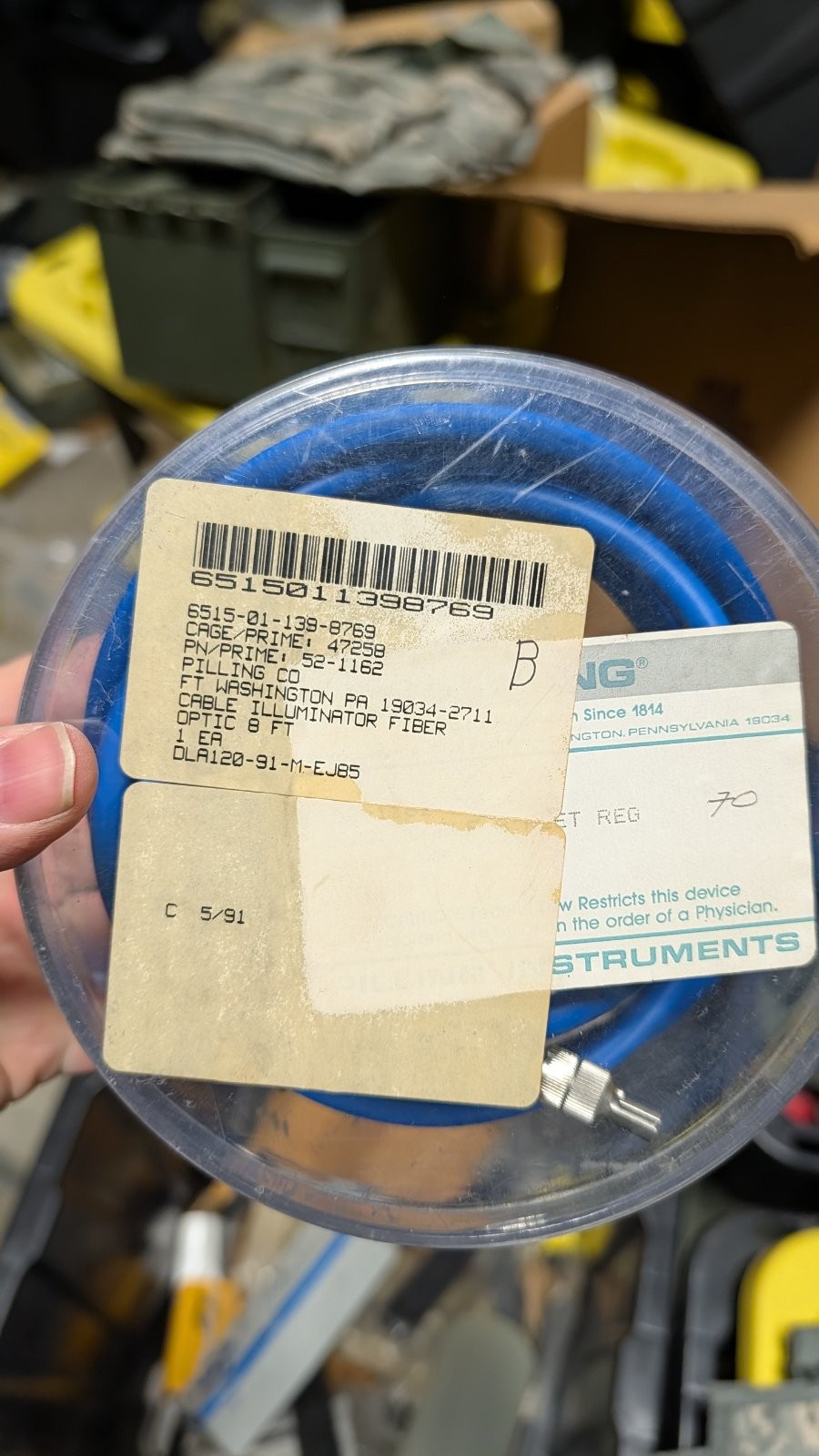 Pilling Instruments Fiber Optic Illuminator Cable Blue 52-1162