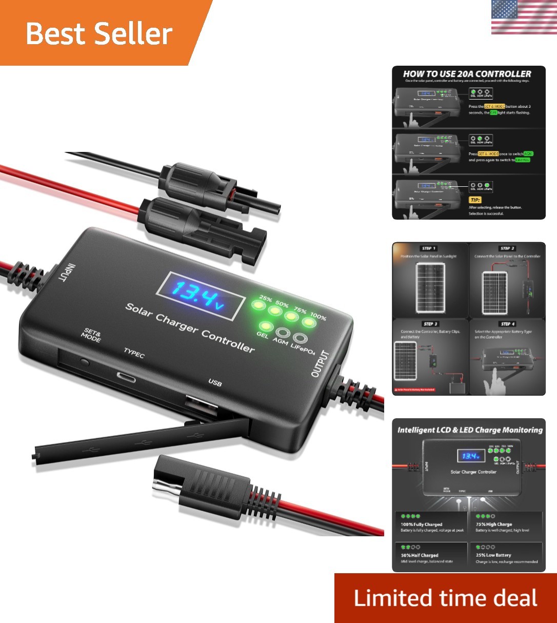 Reliable 12V 20A Solar Charge Controller - Enhanced Charging and Safety Features