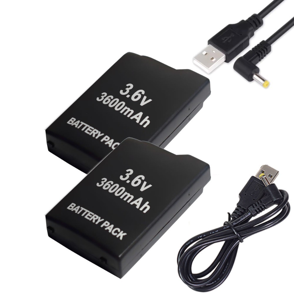 Replacement Battery 2 Pack for PSP 1000 (FAT) 3.6v 3600 mAh +USB Charging Cable