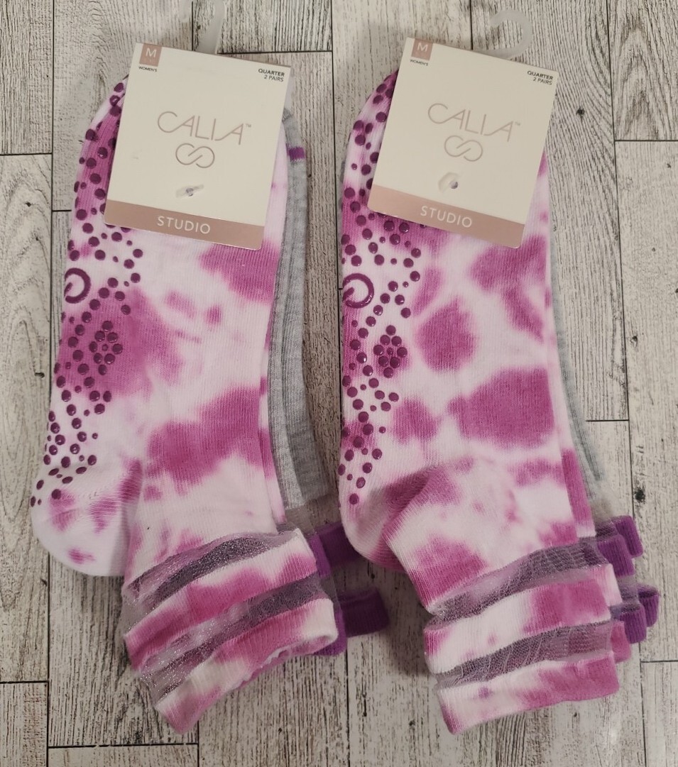 Calia Studio Socks Quarter Gripper Womens Tie Dye 2pk Lot of 2 Carrie Underwood