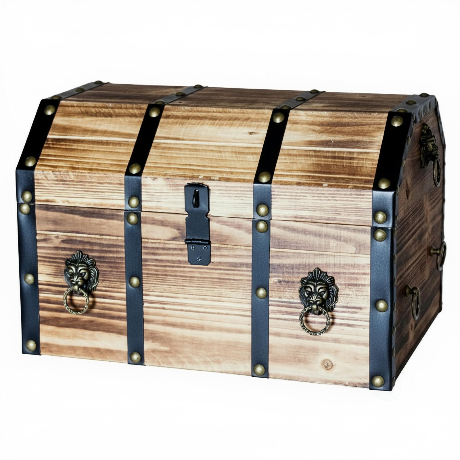 Wooden Treasure Chest Trunk Vintage-Style Storage Box with Leather Straps Bra...
