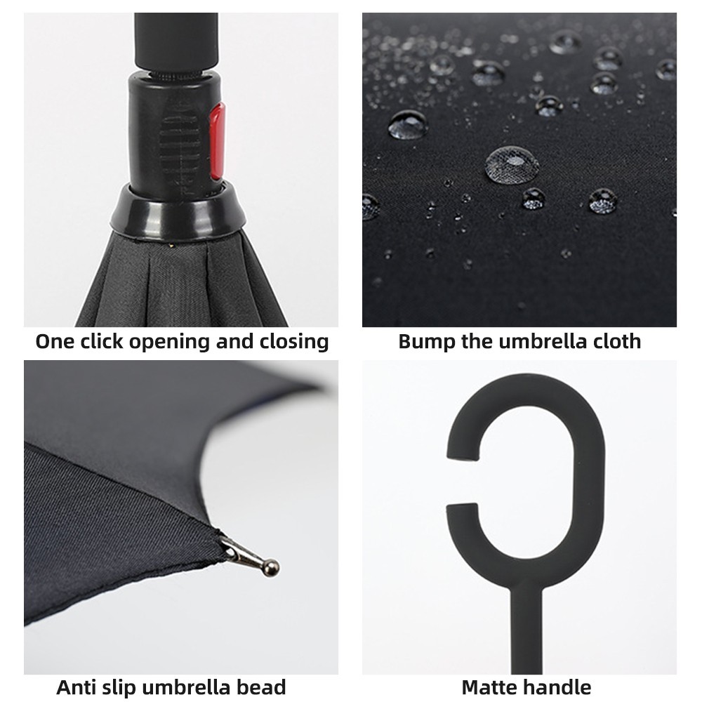 Reverse Umbrella with Blue Daisy Print – Windproof Double-Layer Inverted Folding