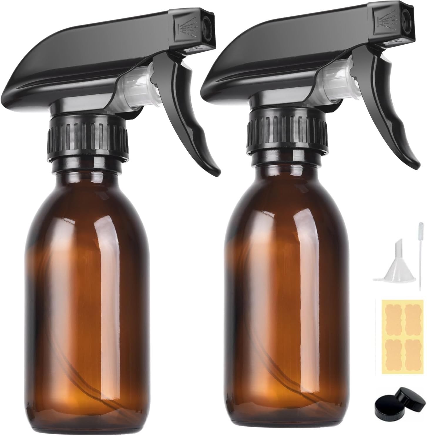New 360° 4 OZ Amber Glass Spray Bottles, 2 Pack Empty Refillable Container