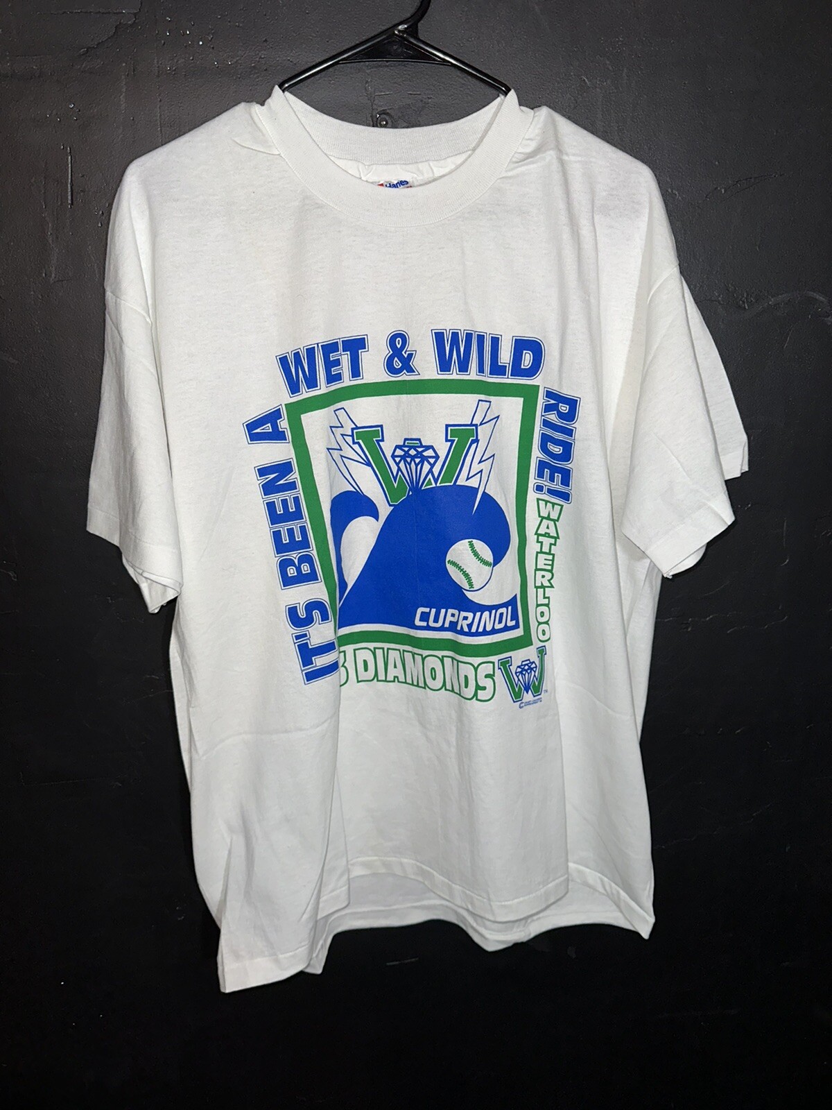 VTG 1993 Waterloo Diamonds T-Shirt Men's XL  White Single Stitch Hanes 50/50 USA