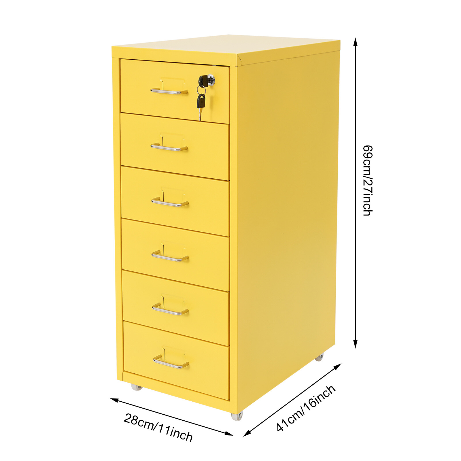 Vertical File Cabinet with Lock, 6 Drawers, Mobile Metal Organizer