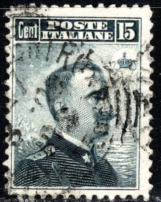 Italy Stamp Scott #123, 15c, Victor Emmanuel III, Slate, Used, SCV$1.10